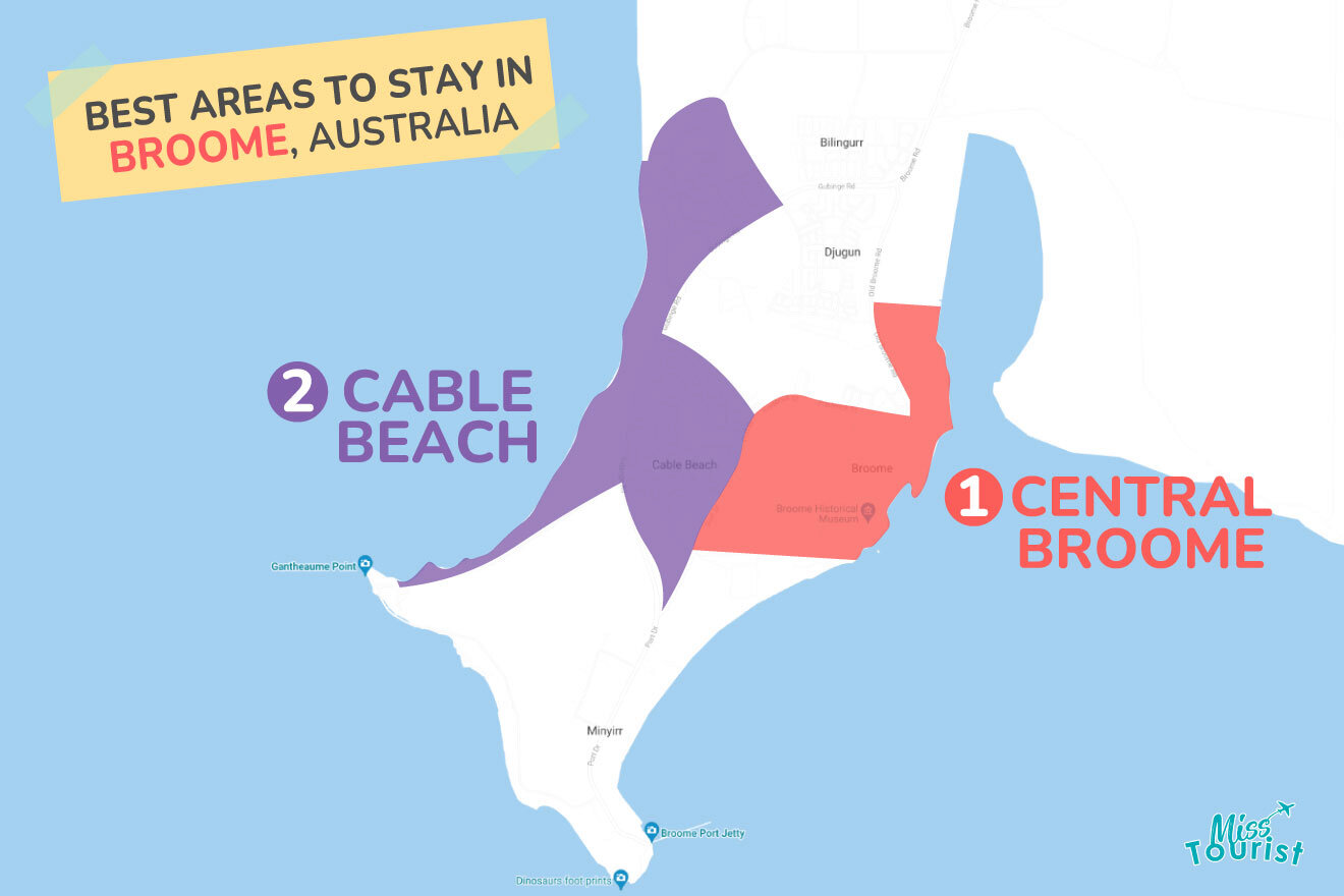 Map of best places to stay Broome